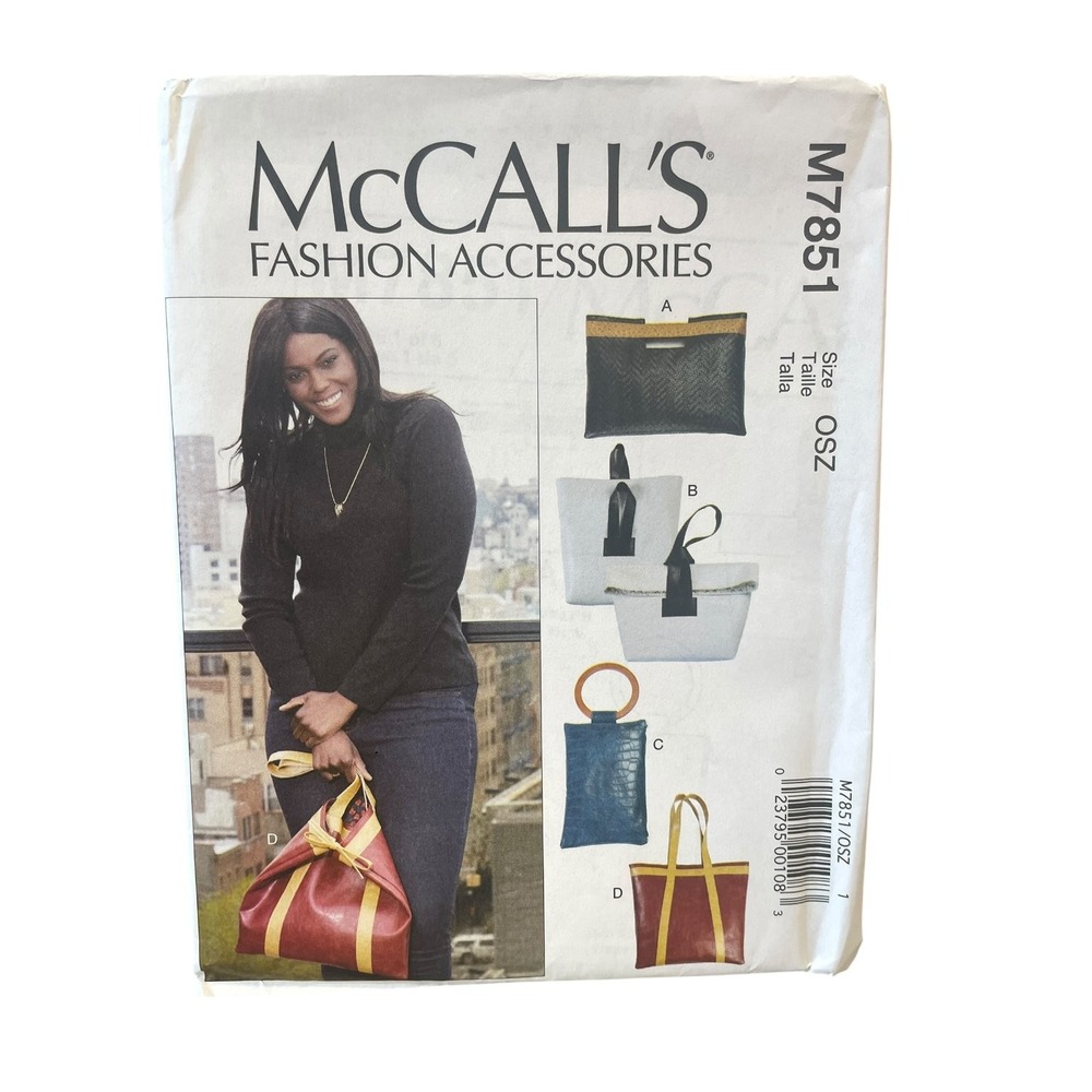 McCall's M7851 Sewing Pattern Bags Women OSZ White Modern Tote Clutch Uncut
